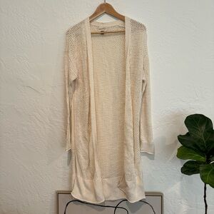 Open Stitch Long Cardigan in Cream